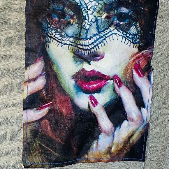 Bowie Vintage High Low Lace Rosettes Portrait Detail Tank Top Sz L - Picture 4 of 15